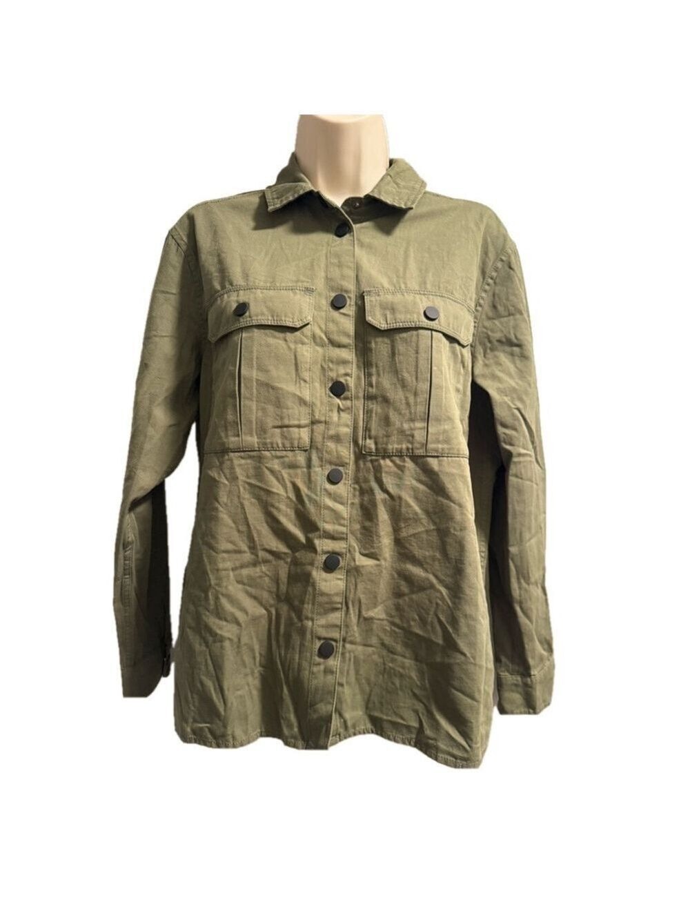 Malibu Bum Army Green Shacket Button-Up Utility Layering Top Small - Picture 2 of 15